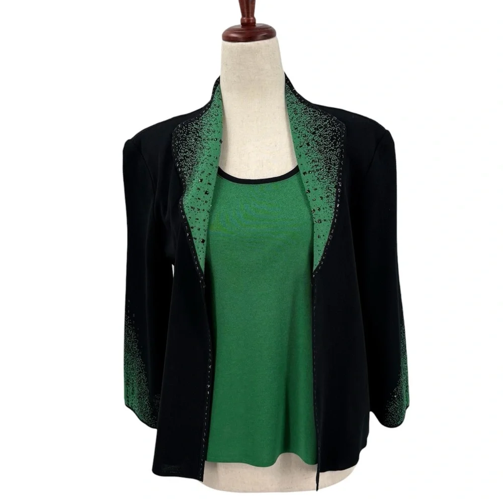 Toula‎ Knit Green and Black Sweater Jacket Set Small